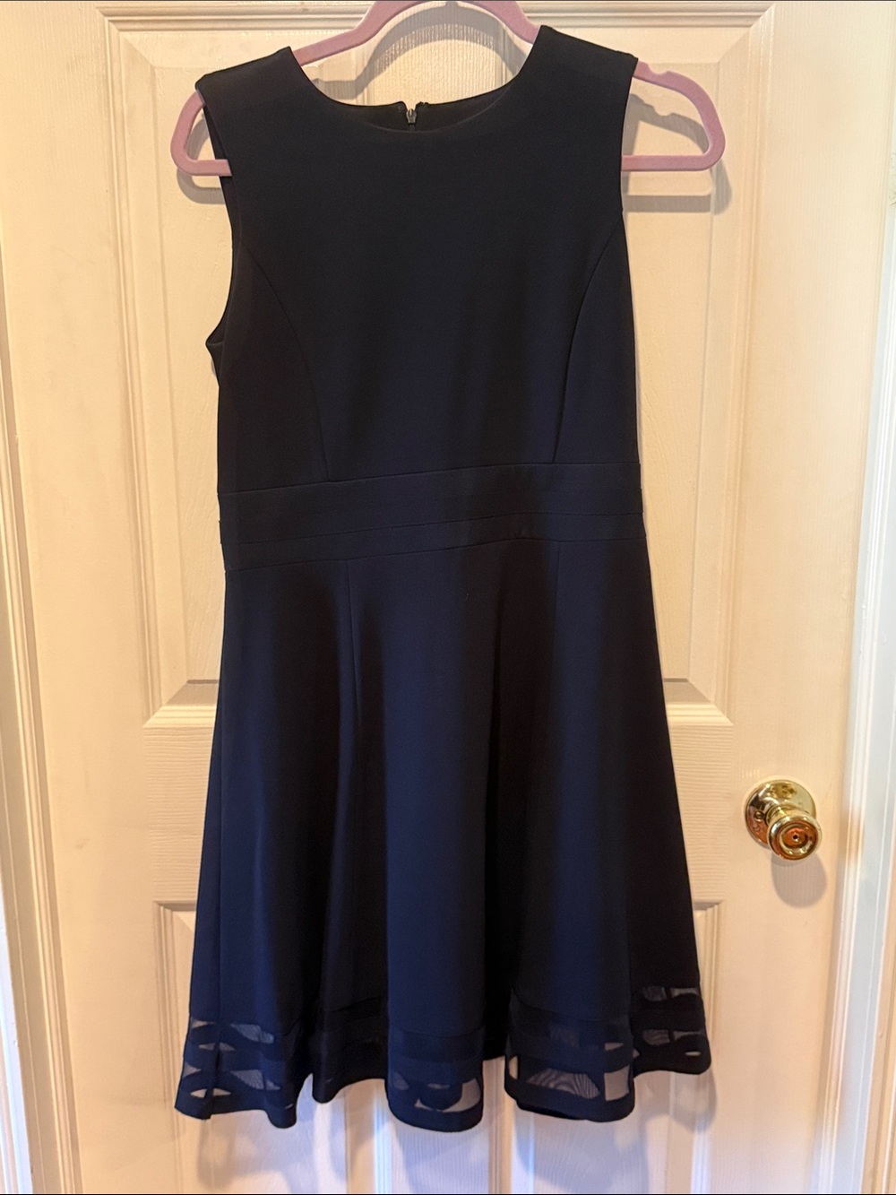 Calvin Klein Illusion Hem Fit and Flare Navy Blue Sleeveless Dress